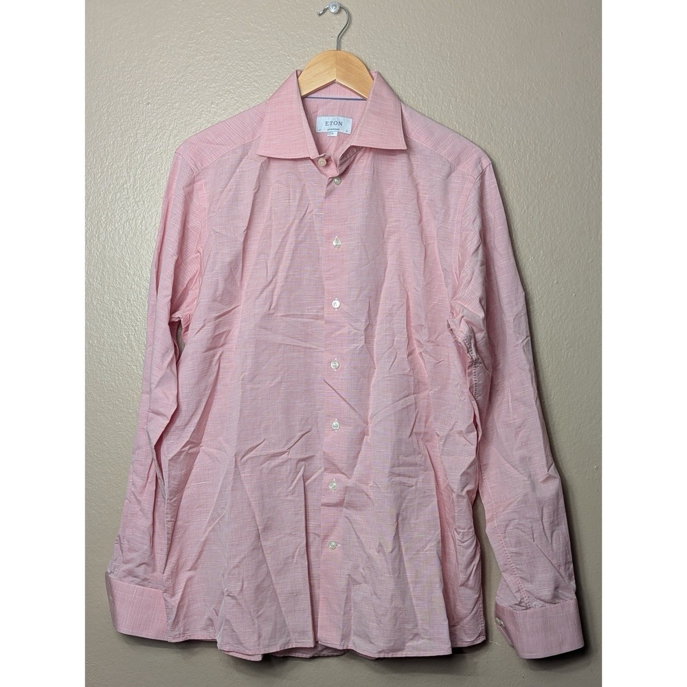 Eton‎ Dress Shirt Mens XL Pink Micro Stripe Poplin Contemporary 43 17